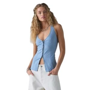 Urban Outfitters Sari Halter Vest Top Linen Blend Sz X-Large Ashleigh Blue